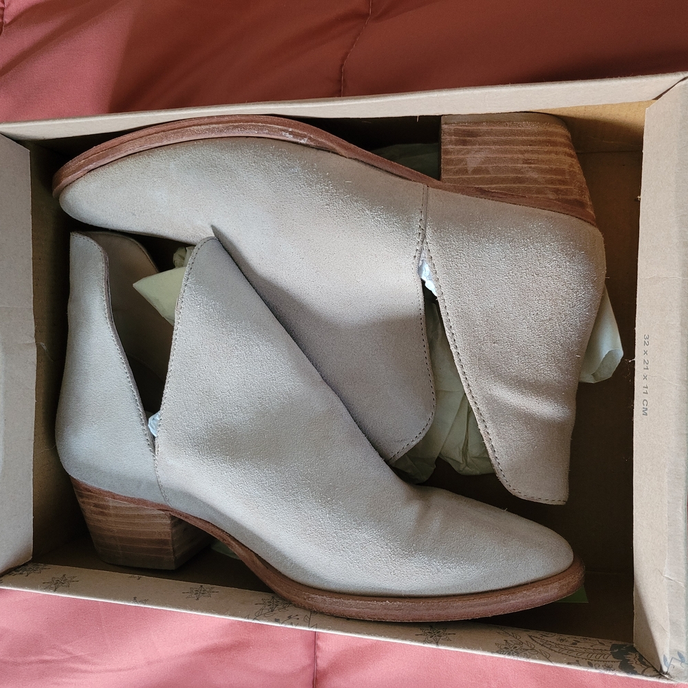 Free People Cream Ankle Boots with Wooden Heel